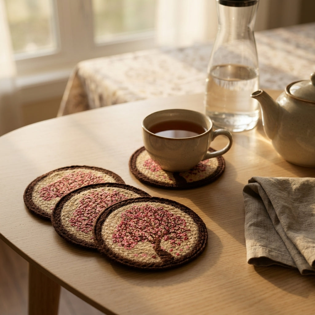Handcrafted Blossom Jute Coaster Set by The Roots of Heritage (6)
